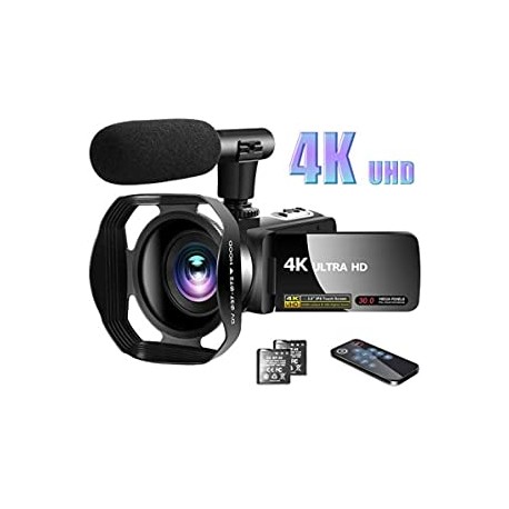 4K Camcorder with Microphone Vlogging Camera YouTube Camera Recorder Ultra HD 30MP 3.0" IPS Touch Screen