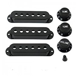 Guitar 3 Single Coil Pickup Cover 2 Tone Knobs 1 Volume Knobs Switch tip,Black