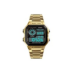 Stainless Steel LED Digital Alarm Chronograph Waterproof Multifunction Men Quartz Watch
