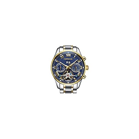 Multifunction Sapphire Gold Stainless Steel Waterproof Blue Dial Watch