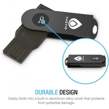 FIDO U2F Security Key, Thetis [Aluminum Folding Design] Universal Two Factor Authentication USB