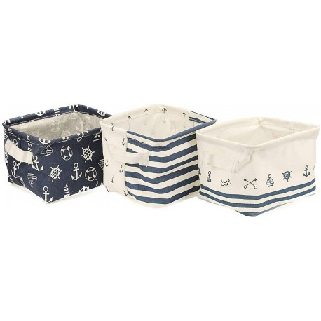 Orino Waterproof Nursery Nautical Fabric Small Storage Set of 3
