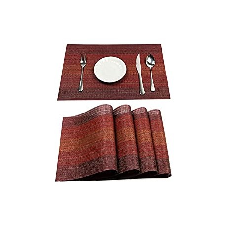 Set of 6 for Dining Table Washable Woven Vinyl Placemat