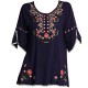 Womens Girls Embroidered Peasant Tops Mexican Bohemian Blouses