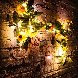 Pack 2 of Artificial Sunflower String Lights 30 LED 7.2 ft Sunflower Home Decor Sunflower Battery