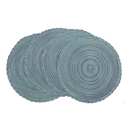 Pack 2 of 15 Inch Round Cotton Placemats Non Slip Heat Resistant Braided Table Mats for Fall ( 4pcs placemats, A Blue)