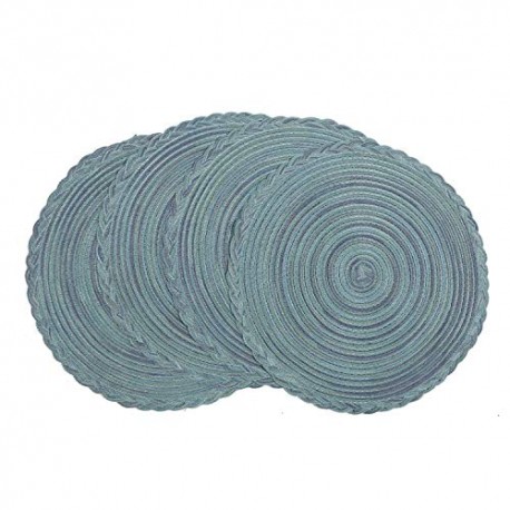 Pack 2 of 15 Inch Round Cotton Placemats Non Slip Heat Resistant Braided Table Mats for Fall ( 4pcs placemats, A Blue)
