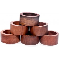 Handmade Wood Napkin Ring Set with 6 Napkin Rings - Artisan Crafted in India