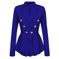 Women's Peplum Blazer One Button Crop Frill Ruffle Hem High Low Work Blazer one size