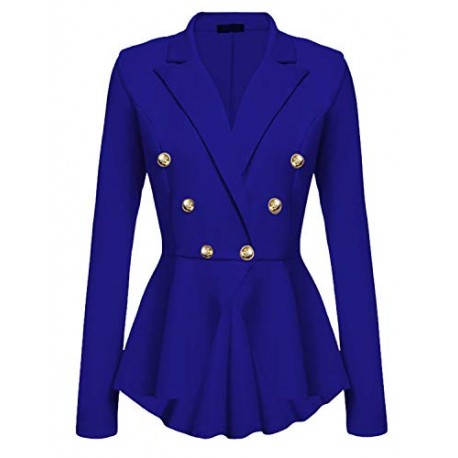 Women's Peplum Blazer One Button Crop Frill Ruffle Hem High Low Work Blazer one size