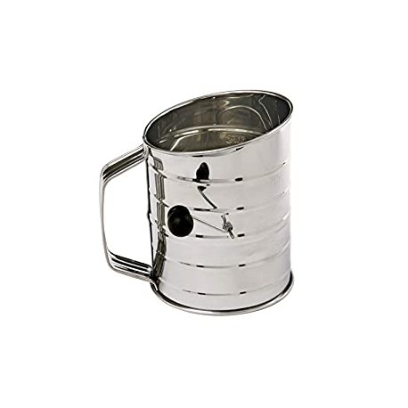 3-Cup Stainless Steel Rotary Hand Crank Flour Sifter with 2 Wire Agitator
