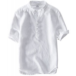 Men's Vintage Round Collar Chinese Style Henley Shirts Short Sleeve Tops