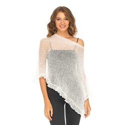 Womens Sheer Poncho Shrug Lightweight Knit Ruffle Pullover Sweater Top