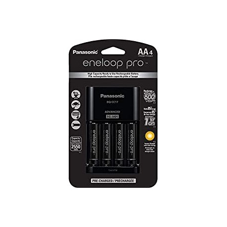 Charger Pack with 4 AA eneloop pro High Capacity Ni-MH Rechargeable Batteries,Black,4-Pack