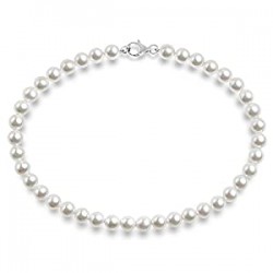 Sterling Silver Round White Simulated Shell Pearl Necklace Strand