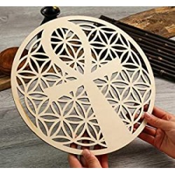 Simurg 11.5" Ankh in Flower of Life Wall Art Ancient Egyptian Wall Decor