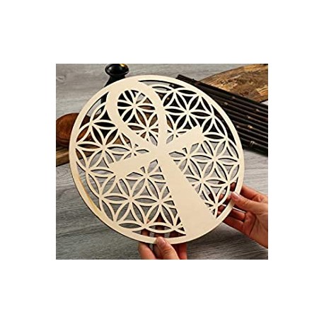 Simurg 11.5" Ankh in Flower of Life Wall Art Ancient Egyptian Wall Decor