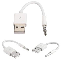 2 Pack for iPod Shuffle Charger Cable USB Data Sync Charging Cord Replacement Jack 3.5mm Male AUX Plug