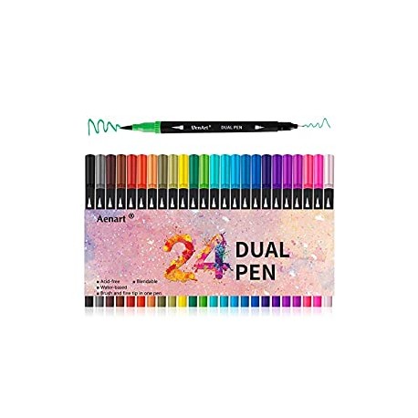 Dual Tip Art Marker Pens Fine Point Journal Pens (24 Colors)