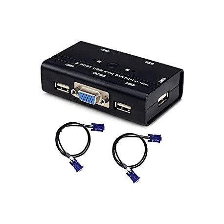 USB VGA KVM Switch with Cables, 2 Ports Selector Switcher