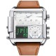 Military Watch Leather Quartz Three Time Zone Large Face Military