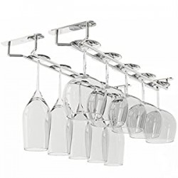 Wine Glass Holder Under Cabinet Organizer for Kitchen Organization and Storage Chrome Finish 17 Inch Set of 2
