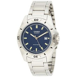 MTP1244D-2A Silver Stainless-Steel Quartz Watch with Blue Dial