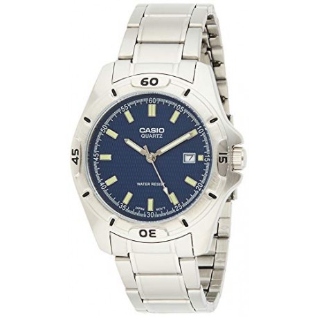 MTP1244D-2A Silver Stainless-Steel Quartz Watch with Blue Dial