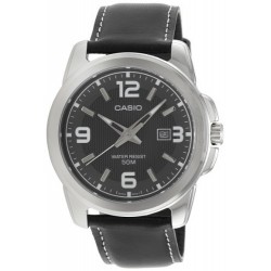 Men's MTP1314L-8AV Black Leather Quartz Watch