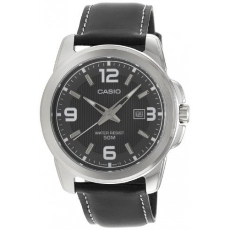Men's MTP1314L-8AV Black Leather Quartz Watch