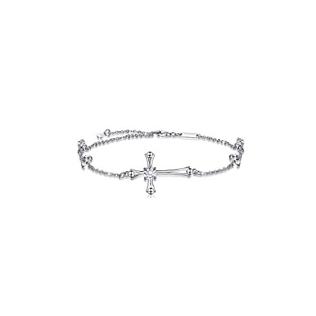925 Sterling Silver Charm Adjustable Foot Anklet, Large Cross Bracelet