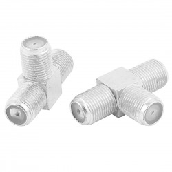 Female to Female T-Shaped 3 Way Splitter RF TV Adapter Pack of 2