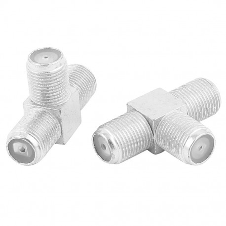 Female to Female T-Shaped 3 Way Splitter RF TV Adapter Pack of 2