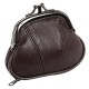 Womens Leather Kiss Lock Coin Purse (Brown)