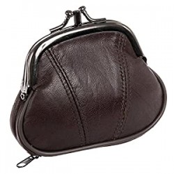 Womens Leather Kiss Lock Coin Purse (Brown)