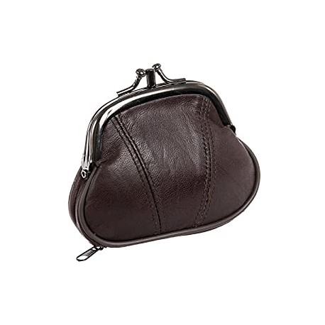 Womens Leather Kiss Lock Coin Purse (Brown)