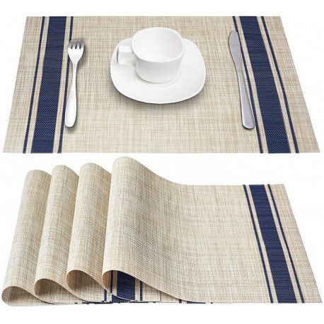 Table Mats Woven Vinyl Placemats, Set of 6 (Blue)