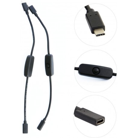 Raspberry Pi 4 Power Switch USB Type C Male to Female USB-C