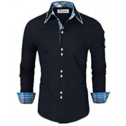 Mens Trendy Slim Fit Inner Checkered Button Down Shirt