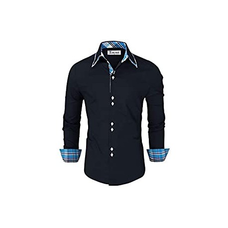 Mens Trendy Slim Fit Inner Checkered Button Down Shirt
