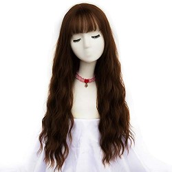 Women's Brown Wig Long Curly Wavy Hair