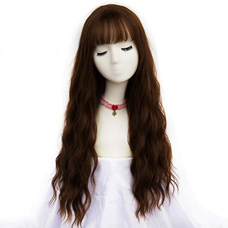 Women's Brown Wig Long Curly Wavy Hair