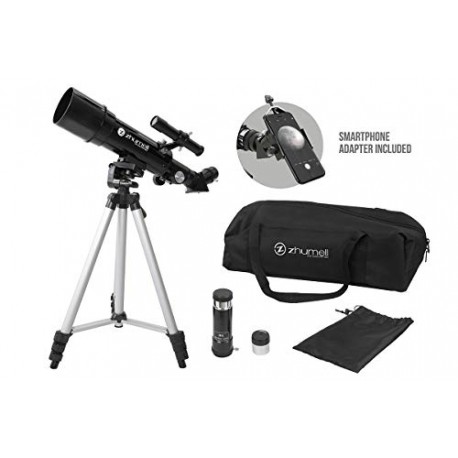 Portable Refractor w Tripod, Phone Adapter & Carry Bag, Black