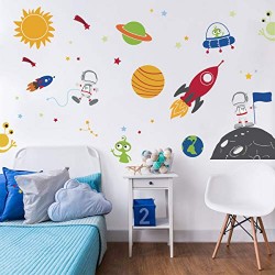 Outer Space Wall Decals Planets Rocket