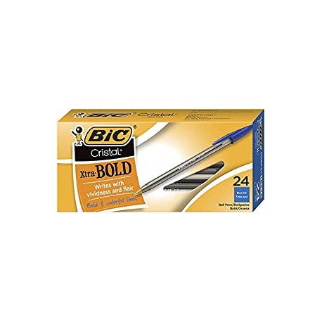 BIC Cristal Xtra Bold Ballpoint Pen, Bold Point (1.6mm), Blue, 24-Count