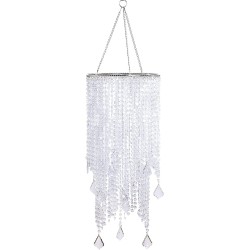 2 Tiers Clear Beaded Hanging Chandelier Light Fixture W8.5" X H20.5"