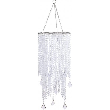 2 Tiers Clear Beaded Hanging Chandelier Light Fixture W8.5" X H20.5"