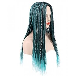 Women Long Braid Blue and Black Mixed Wig Halloween Cosplay Wig Anime Costume Party Wig