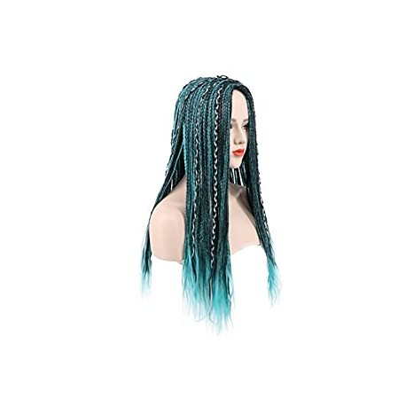 Women Long Braid Blue and Black Mixed Wig Halloween Cosplay Wig Anime Costume Party Wig