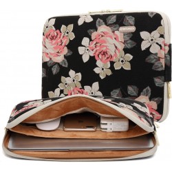 Black Rose Patten canvas Water-resistant 11 Inch Laptop Sleeve